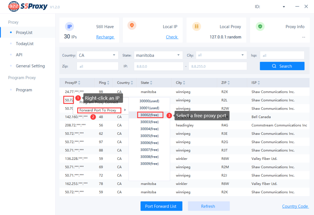Forward 922 S5 Proxy IPs to Ports