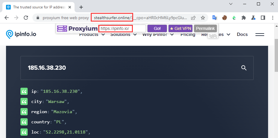 Proxyium Check IP address