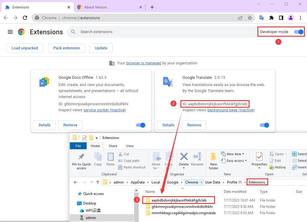 Use extension ID to find the extension file